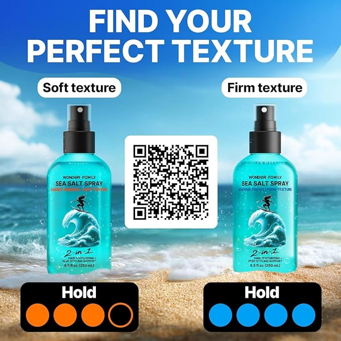 2-in-1 Texturizing Sea Salt Spray for Men, Women - Beach Waves & Curly Hair Spray Extra Hold, Low-Shine - Hair Volumizer for Fine Hair - Travel Hairspray for Women & Men - 16 Fl Oz, 2 Pack