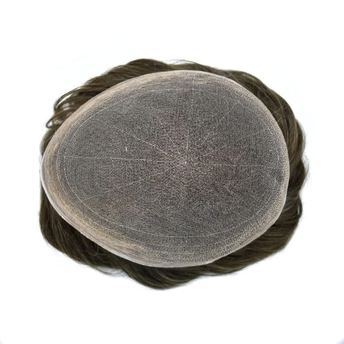 Toupee For Men Real Human Hair System Full Swiss Lace Mens Toupee Lace Hair Piece For Men Hair System Bleached Knots 7x9-80% light density4# MEDIUM BROWN