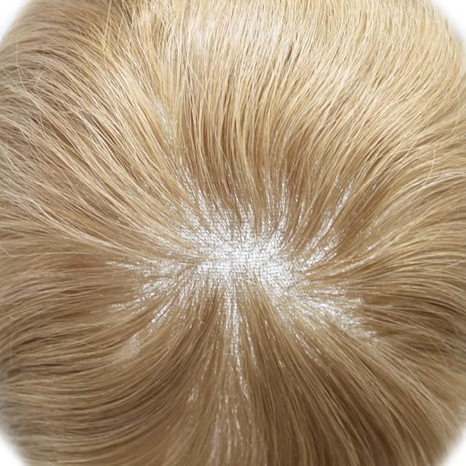 Toupee For Men Real Human Hair System Full Swiss Lace Mens Toupee Lace Hair Piece For Men Hair System Bleached Knots 7x9-90% light density20# LIGHT ASH BLONDE