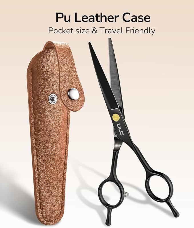 ULG Hair Cutting Scissors Professional Salon Shears 6.5-Inch Ultra Sharp Barber Scissors with PU Leather Case, Left/Right Symmetrical, Stainless Steel Haircut Scissors for Men, Women, Salon & Home Use