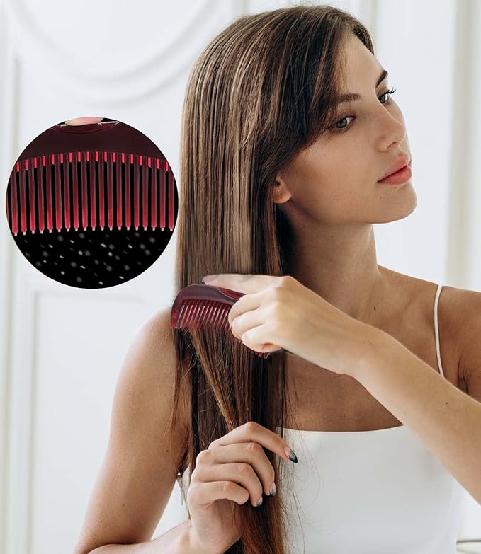 Dandruff Comb Fine Tooth Scalp Detox Comb Lice for Women, Men & Kids Stainless Steel Scalp Detoxing, Sweep & Massage Hair Brush Tool for Hair Care (Black+Red)