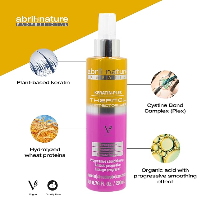 abril et nature - Keratin Liss Repair Thermal Protector - Progressive Straightening - Protects from Heat and Repairs - With Anti-Frizz Keratin - Hydrated and Soft Hair - 200 ml