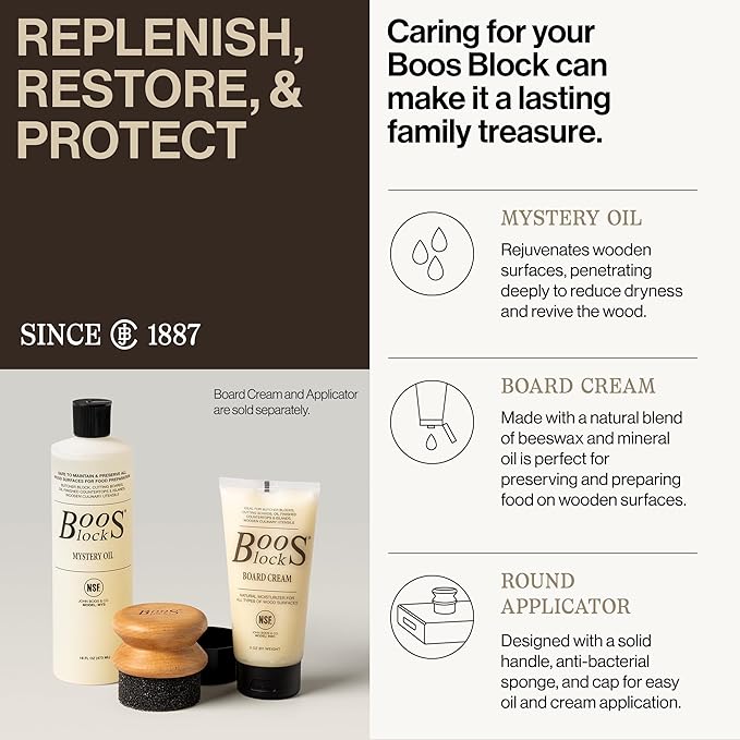 John Boos All-Natural Mystery Oil, Revitalizing Wood Conditioner, 16 oz - Food-Grade Mineral Oil for Butcher Blocks, Cutting Boards, Countertops and Wooden Culinary Utensils