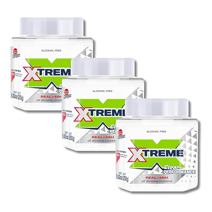 Xtreme Clear Performance Wet Look Styling Gel for Men, Alcohol-Free, 8.81 oz, 3 Pack