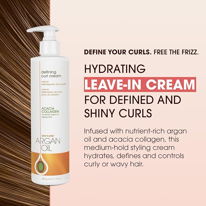 One 'n Only Defining Curl Cream with Argan Oil, Leave-in Conditioning Cream, Defines and Leaves Strong Curly Hair, Enhances Shine and Hydrates Without Sticky Residue, 9.8 Ounces (3 Pack)