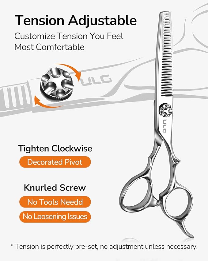 ULG Hair Cutting Shears & Thinning Scissors Kit, Japanese 440C Stainless Steel, Professional Barber Scissors Set for Home and Salon, 6.7-Inch 2.2oz Lightweight, Ergonomic Offset Handles
