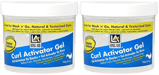 AmPro Long-Aid Activator Gel - Enriched with Aloe Vera, Protein, and Vitamin B Complex - Brings Essential Moisture to Strands - Defines Your Natural Curls - Regular - 32 oz (Pack of 2)