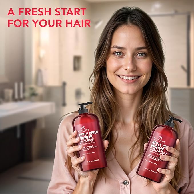 Botanic Hearth Apple Cider Vinegar Shampoo and Conditioner Set | Helps Dry Itchy Scalp, Dandruff, Frizz and Hair Loss | Color Safe, Sulfate Free Shampoo | All Hair Types, Men and Women, 16 fl oz each