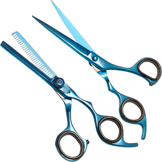 ANDUSTRIAL - Professional Hair Cutting And Thinning Scissors/Shears For Men/Women/Home/Salon - Premium High Carbon Steel Quality - Smooth And Sharp - 7 Inch, Blue