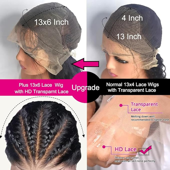 13x6 Lace Front Wigs Human Hair Brazilian Glueless Wigs Human Hair Pre Plucked with Baby Hair Body Wave Lace Front Wigs for Black Women 200 Density HD Lace Frontal Wigs with Elastic Band 22 Inch