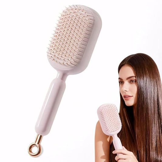Retractable Cushion Massage Comb Brush, Self Cleaning Hair Brush For Women, One-pull Clean Anti Static Brushs (Pink)