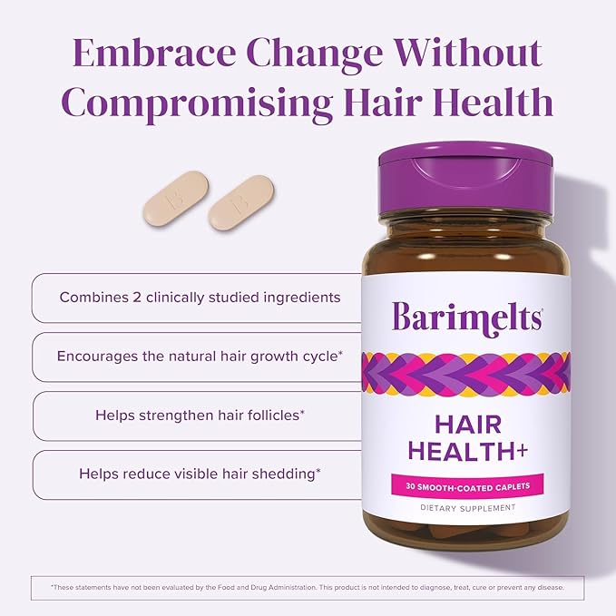 Barimelts Hair Health+ – Helps Reduce Hair Thinning for GLP-1 Users or Bariatric Patients – Hair Growth Supplement with Clinically Studied AnaGain™ Nu and Keratin – 1-Month Supply