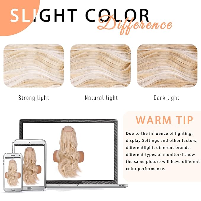 Vigorous Clip in Hair Extensions 20Inch Beach Blonde Highlights Hair Extension Clip Ins 4Pcs Long Wavy Soft Synthetic Hairpieces for Women Girls Daily Use Event Party Use