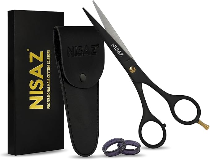 6.5 Inches Professional Hair Scissors with PU Leather Pouch, Smooth & Sharp Barber Scissor, Hair Cutting Scissors for Home or Salon Use – Ideal Hair Shears (Black, 6.5 Inches)