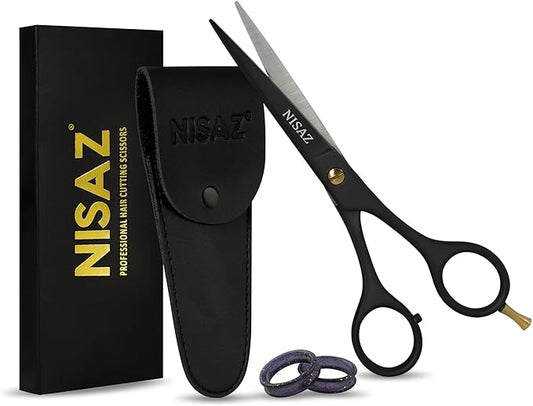 6.5 Inches Professional Hair Scissors with PU Leather Pouch, Smooth & Sharp Barber Scissor, Hair Cutting Scissors for Home or Salon Use – Ideal Hair Shears (Black, 6.5 Inches)