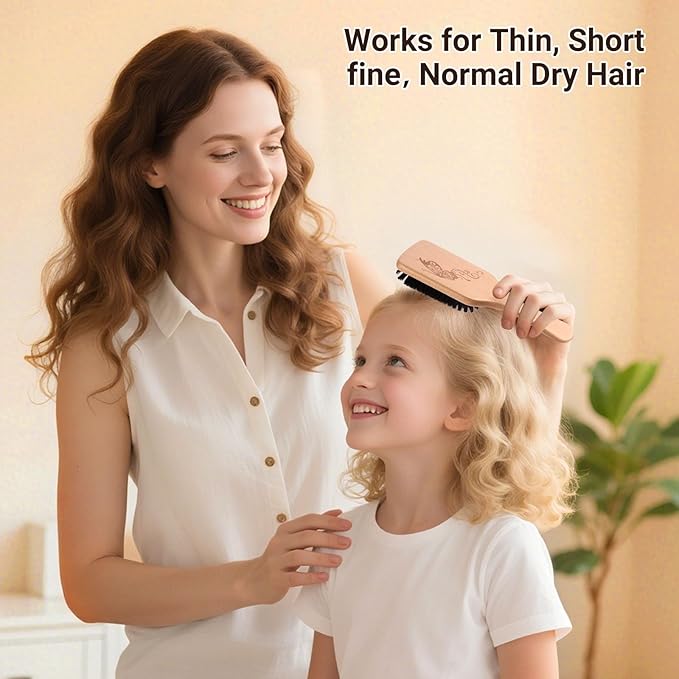 URTHEONE Soft Boar Bristle Hair Brush and Wide Tooth Comb Set | Detangle & Smooth for Ultimate Shine, Frizz Control & Slick Back Styles, Beechwood Base