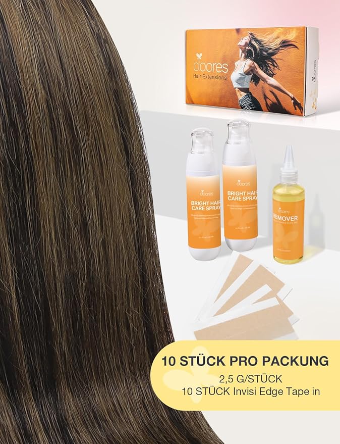 DOORES Seamless Hair Extensions Real Human Hair Tape in Invisi Edge, Dark Brown to Chestnut Brown 10pcs Injection Tape-ins 25g 18 Inch, Injected Natural Human Tape in Extensions