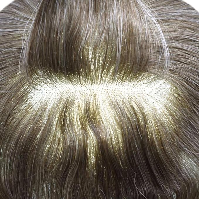 Toupee for Men Real Human Hair Swiss Lace Hairpiece for Men Hair Replacement System Poly Coated Mens Hairpieces Mens Hair System 6X9-120% Density 520# 5# MEDIUM LIGHT BROWN+20% GREY