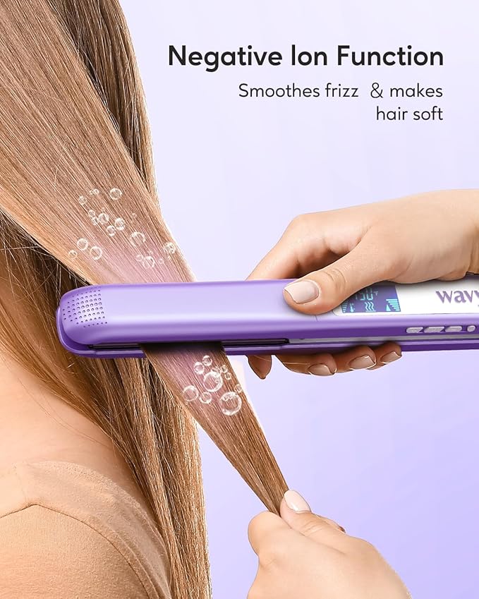 Wavytalk Pro Flat Iron Hair Straightener, 100% Pure Titanium Flat Iron for Easy Glide, Straightener and Curler for All Hairstyles, Dual Voltage (Purple)