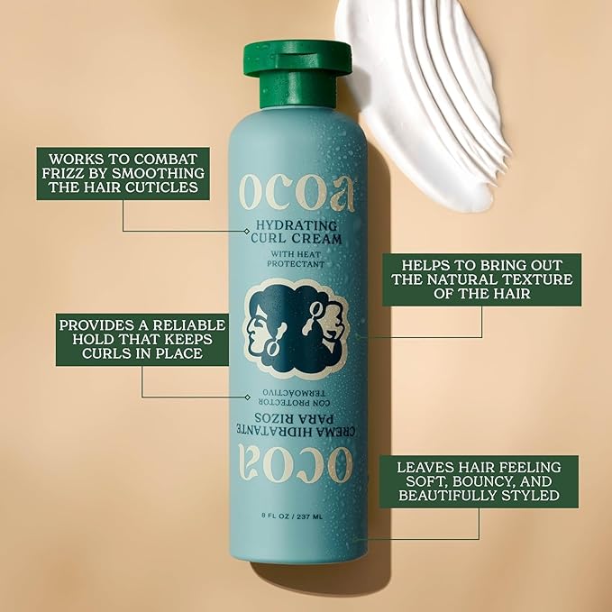 OCOA Curl Cream & Styling Gel Bundle – Hydrate, Define, & Protect Curls – Made with Hibiscus, Mango Butter, Flaxseed, and Marula Oil – Frizz-Free, Long-Lasting, Soft & Touchable Finish – 8oz