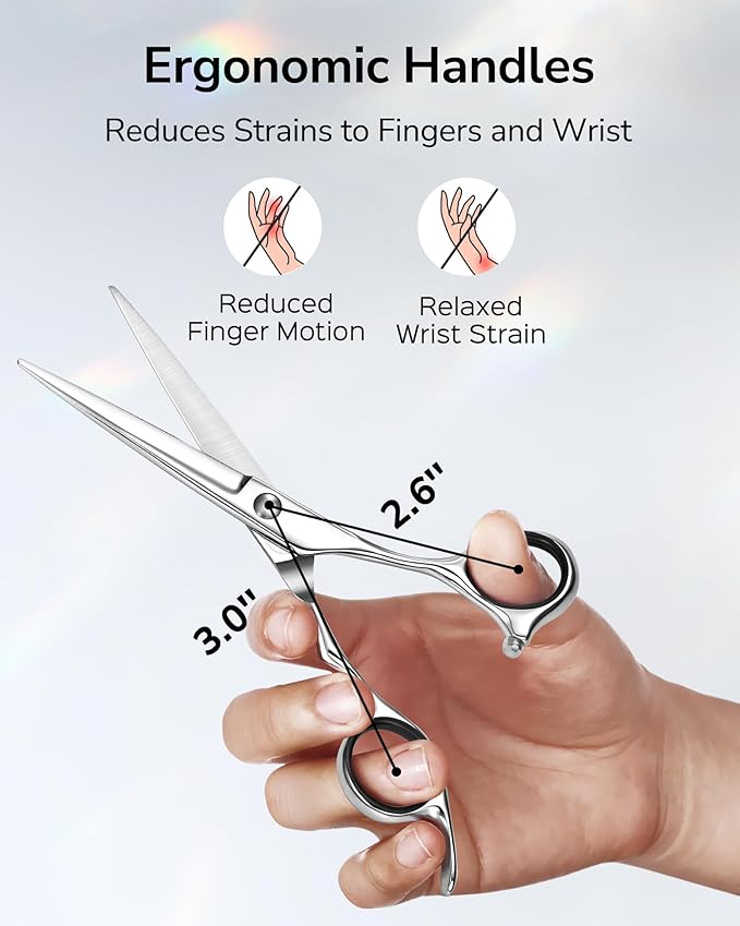 ULG Professional Hair Cutting Scissors 6.5 Inch – Japanese Stainless Steel Barber Shears for Salon & Home Haircut, Ergonomic Offset Handles with Silencer, Hand-Honed Sharp Blades, Silver