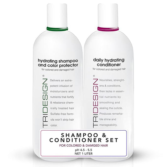 TRI Design Hydrating Shampoo & Color Protector w/Daily Hydrating Conditioner for Color-Treated Hair, All Hair Type Moisturizing Shampoo and Conditioner, Scented, Liter Set