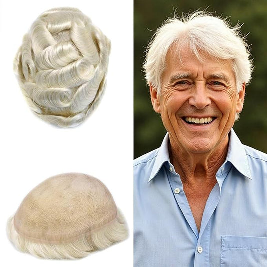 Toupee For Men Real Human Hair System Full Swiss Lace Hair Piece For Mens Toupee Hair System Bleached Knots 8x10-90% light density60RY#