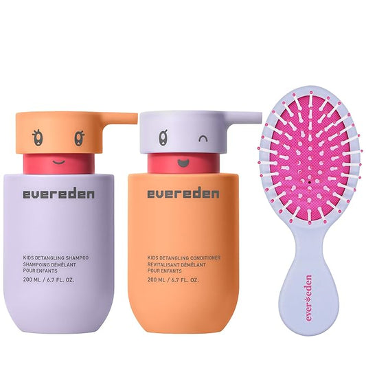 Evereden Happy Hair Duo for Kids: Vegan Shampoo and Conditioner Set with Detangler Brush - Strengthens & Smooths All Hair Types