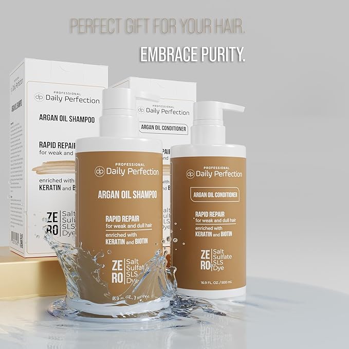 (dp) Argan Oil Shampoo & Conditioner – Repair & Protect Damaged Hair – Clean + Salon-Grade Formula with Biotin & Keratin
