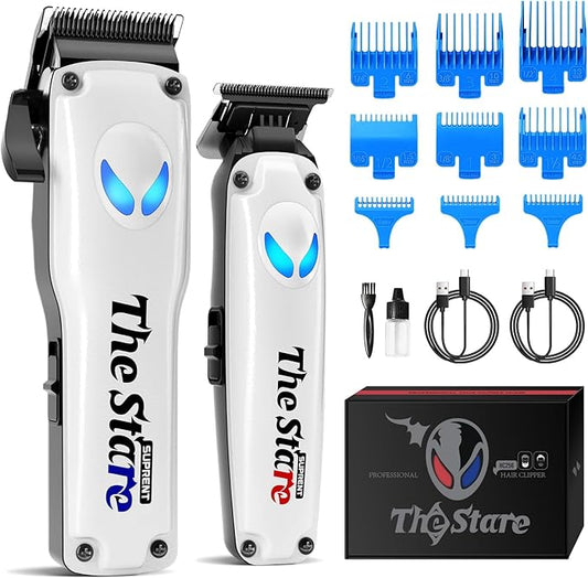 SUPRENT Hair Clippers for Men Professional – 7500 RPM Cordless Hair Cutting Kit, Electric Clippers and Trimmer Combo Set, Rechargeable Haircut Kit for Barber & Home Use (White)