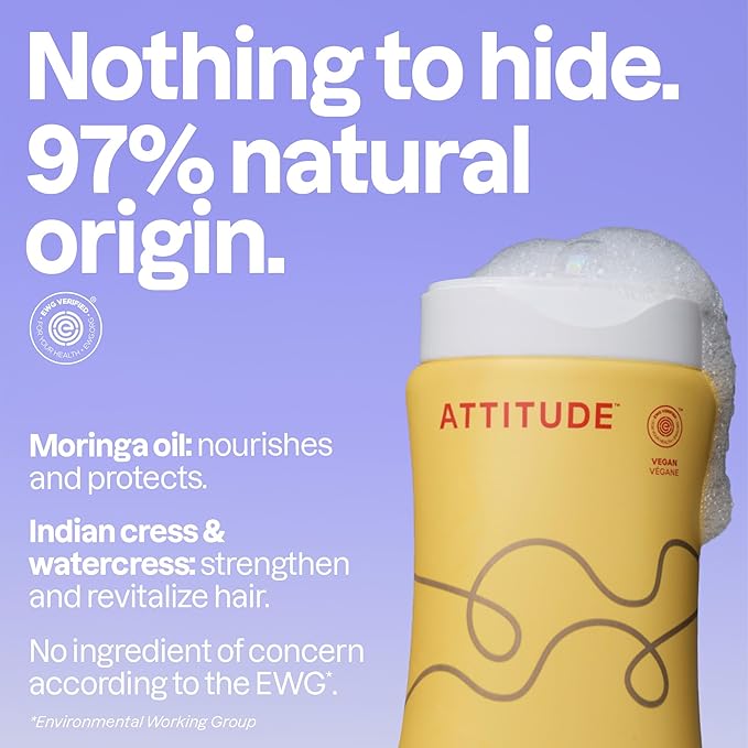 ATTITUDE Nourishing Shampoo for Curly Hair 3a – 3c with Moringa Oil, Vegan, Naturally Derived Ingredients, Provides Lightweight Moisture, 16 Fl Oz (Pack of 6)