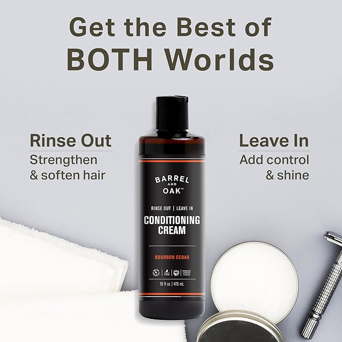 Barrel and Oak Shampoo and Conditioner Set, Mint and Eucalyptus Charcoal Shampoo and Bourbon Cedar Rinse-Out Leave In Conditioner for Men, Vegan Hair Care Essentials, 16 oz Each