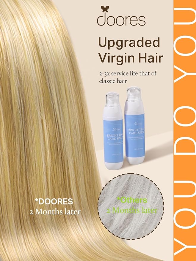 DOORES Tape in Human Hair Extensions, 20pcs 50g 14 Inch Drity Blonde Highlight Golden Blonde, Remy Human Hair, Straight, Tape-In Installation