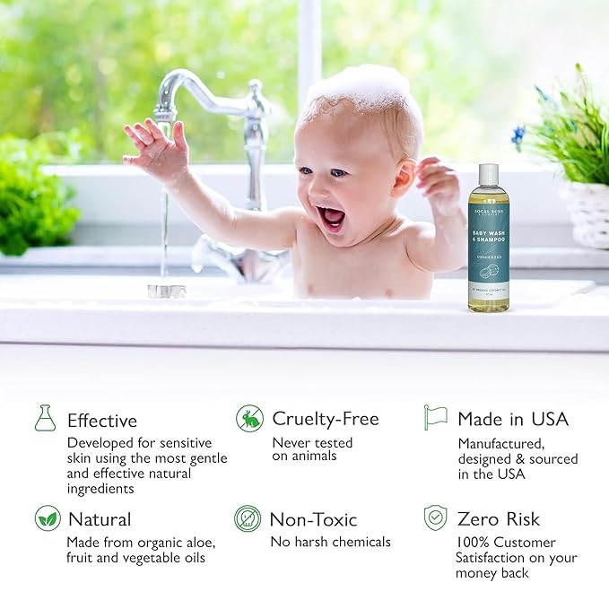 SoCal Suds & Company Organic Baby Shampoo and Body Wash - 2-in-1 Castile Soap, Hypoallergenic, Sensitive Skin, Natural Soap, Toddler Shampoo, Infant, Newborn, Kids Body Wash - 12oz Fragrance Free 2Pk