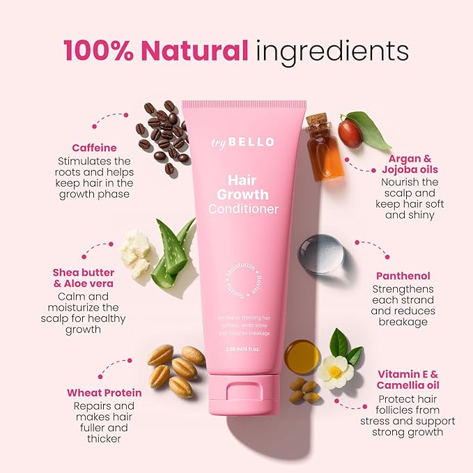 Trybello Hair Growth Conditioner | Deep Moisture & Repair for Dry, Damaged and Color Treated Hair | Aloe Vera, Turmeric & Urucum Extract | Vegan, Sulfate Free, Non-Toxic Hydrating Conditioner