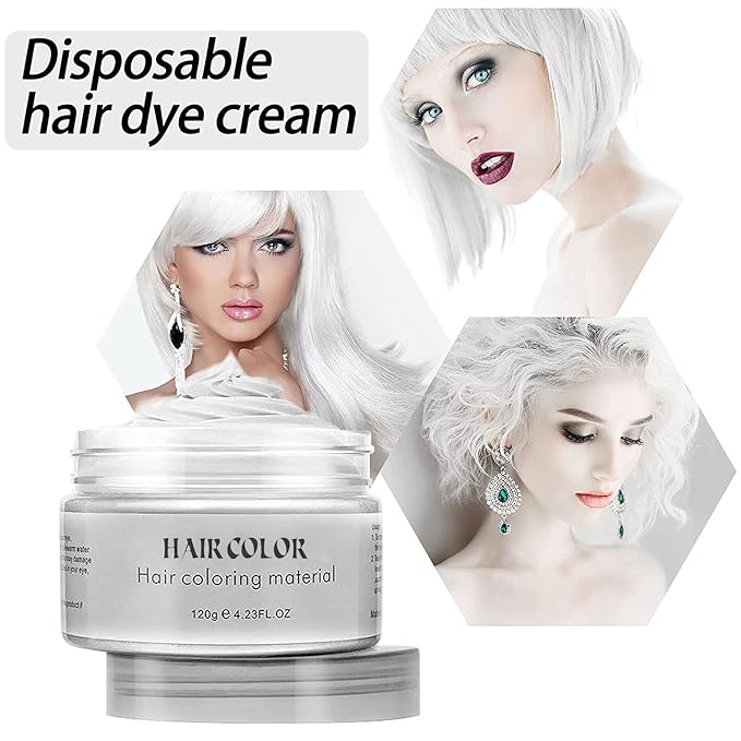 White Hair Spray Color,Temporary Hair Color Wax,White Hair Dye,wWite Hair Chalk,NaturalHair Styling Clays Ash for Cosplay,Party,Masquerade, Halloween.etc (White, 1 Pack)