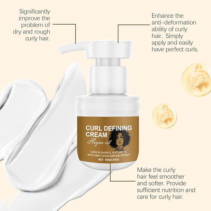 Coconut Oil Curl Defining Cream, Coconut Curling Cream for Enhances Wavy Hair and Curly Hair, Anti-Frizz Curl Cream Hydrating Hair Mask to Define All Curly Types & Hair Textures