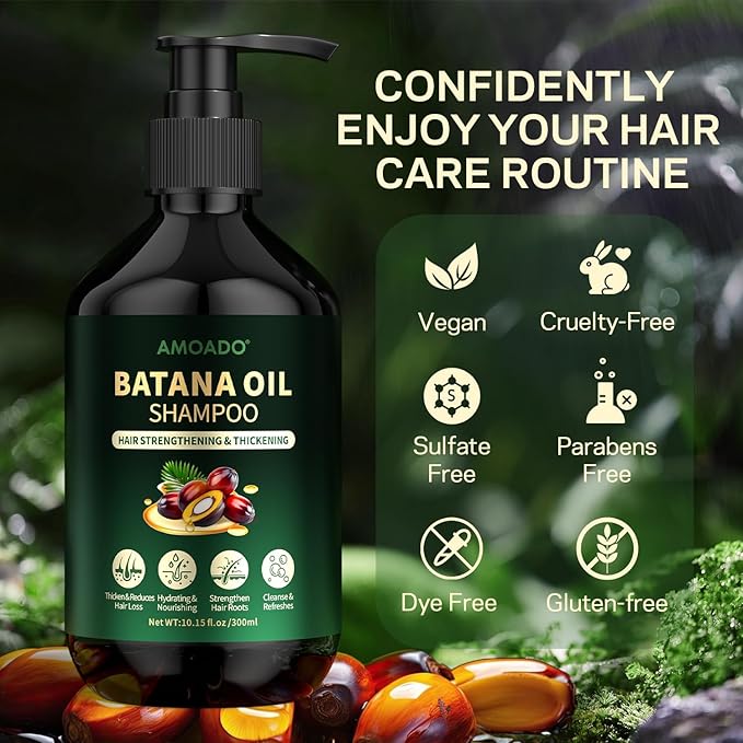 Batana Oil Shampoo for Hair Growth, Strengthening, Thickening, Sulfate Free Hair Shampoo for Women & Men with Thinning Hair & Hair Loss, Infused Rosemary, Tea Tree Oil & Mint, 10.15 fl.oz
