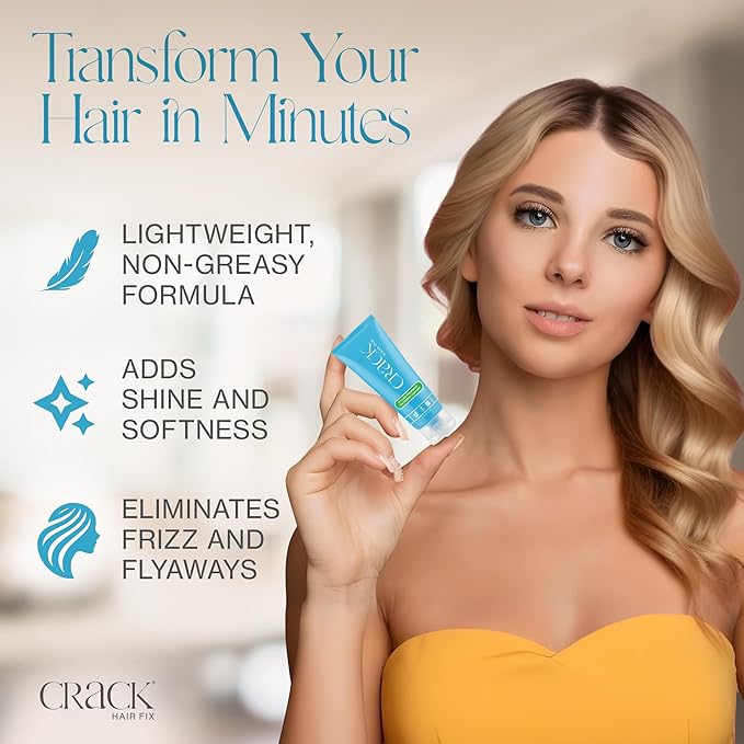 Crack HAIR FIX Styling Treatment - Multi-Tasking, Anti-Frizz, Leave-In Styling Cream with Protection from Humidity, Chlorine, Heat Treatments & Sun, .75 oz