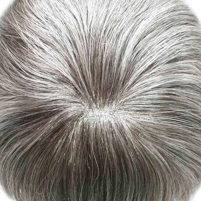 Toupee For Men Real Human Hair System Full Swiss Lace Mens Toupee Lace Hair Piece For Men Hair System Bleached Knots 7x9 120% Medium light density #1B70 1B# OFF BLACK+70% GREY