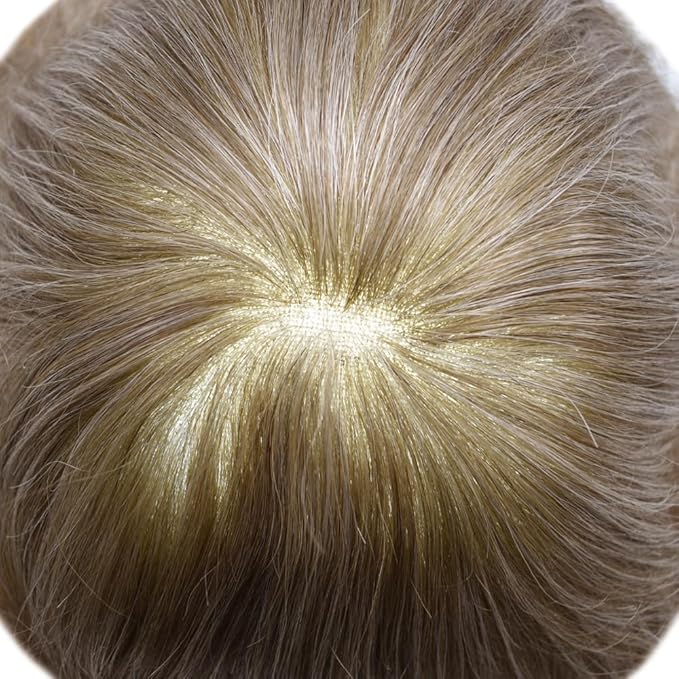 Toupee For Men Real Human Hair System For Men Full Swiss Lace Mens Toupee Lace Hair Piece For Men Hair System Bleached Knots 8x10-80% light density#1740 17# DARK ASH BLONDE+40% GREY