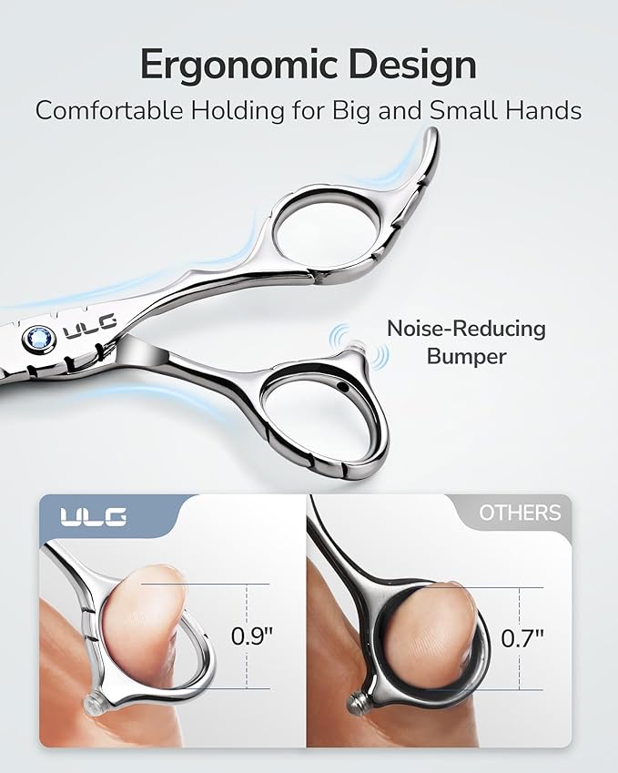 ULG Hair Cutting Scissors 6.7” Shark Series, 100% Japanese Stainless Steel Ultra Sharp, Concave Blade Barber Shears, Ergonomic Offset Handle, Professional Salon Haircut Scissors for Home & Salon Use