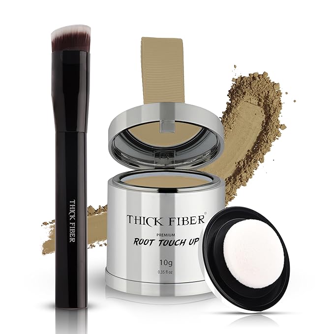 THICK FIBER Root Touch Up Powder with Brush – Covers Grey Roots, Thinning Hair & Bald Spots – Sweat & Water Resistant for Men & Women (Medium Blonde, 0.35 Ounce (Pack of 1))