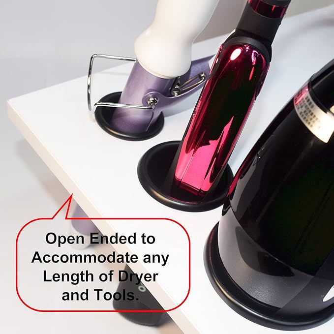 Hair Styling Tools Station Organizer Holder for Dryer, Curling Iron and Accessories, 3inch, 2inch and 1.5inch Open End (Black)