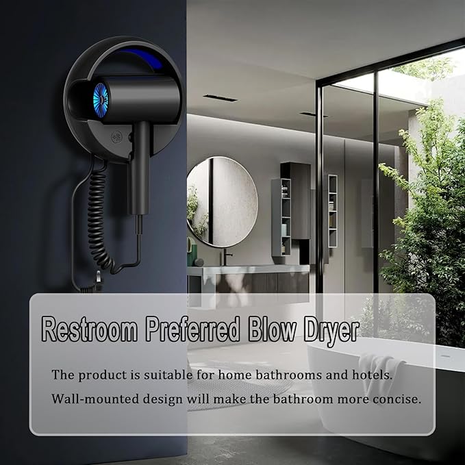 110V Hotel Wall Mounted Hair Dryer for Bathroom（with Night Light） Professional Styling HairDryer for Salon【Blue Light Negative Ions】 Fast Drying Restroom Blow Dryer，Matte Texture - Pearly White