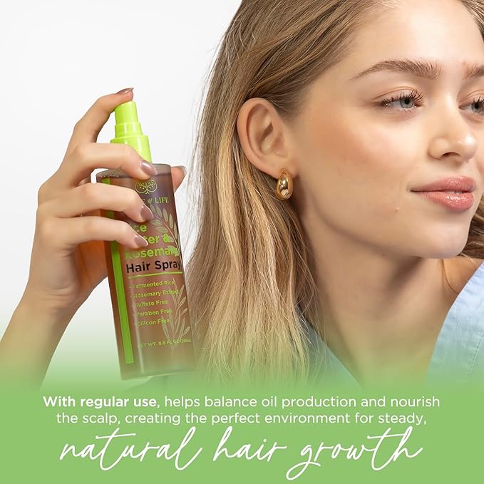 Tree of Life Beauty Rice Water Hair Spray Rosemary Water Spray for Hair Growth (8.8 fl oz) - Hair Thickening Fermented Rice, Caffeine, Rosemary Extract, Biotin, Keratin and Castor Oil Scalp Care