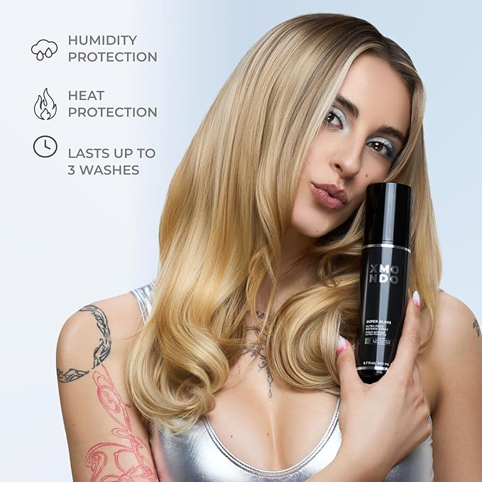 XMONDO Hair Super Gloss Ultra Frizz Defense Spray, Advanced Vegan Anti-Frizz Treatment with Humishield Technology for Smooth, Shiny Hair, 6.7 Fl. Oz
