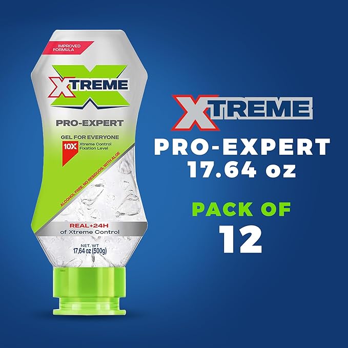 Xtreme Pro-Expert Clear Styling Hair Gel, Alcohol-Free 24-Hours Xtreme Control With Aloe Vera, 17.64 oz Squeeze Bottle (Pack of 12)