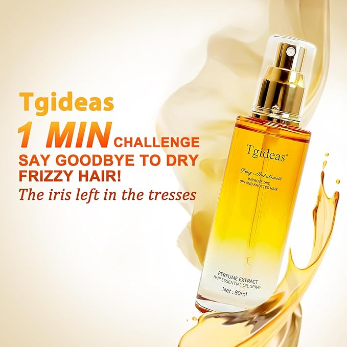 Tgideas Hair Oil Spray with Shea Butter and Jojoba Oil - Heat Protection Lightweight Anti-Frizz, Repair Split Ends, Color Protecting and Nourishing, Unisex Daily Care, 80ml