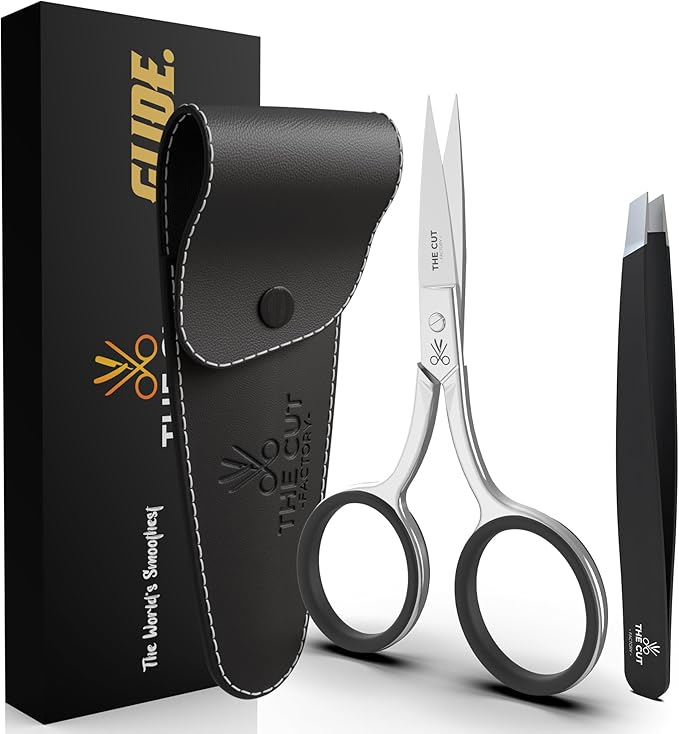 The Cut Factory- 6.5” Professional Hair Scissors & Tweezers - High Carbon 420 Stainless Steel Hair Cutting Scissors, Ultra-Sharp Barber Shears for Salon & Home, (BLACK)